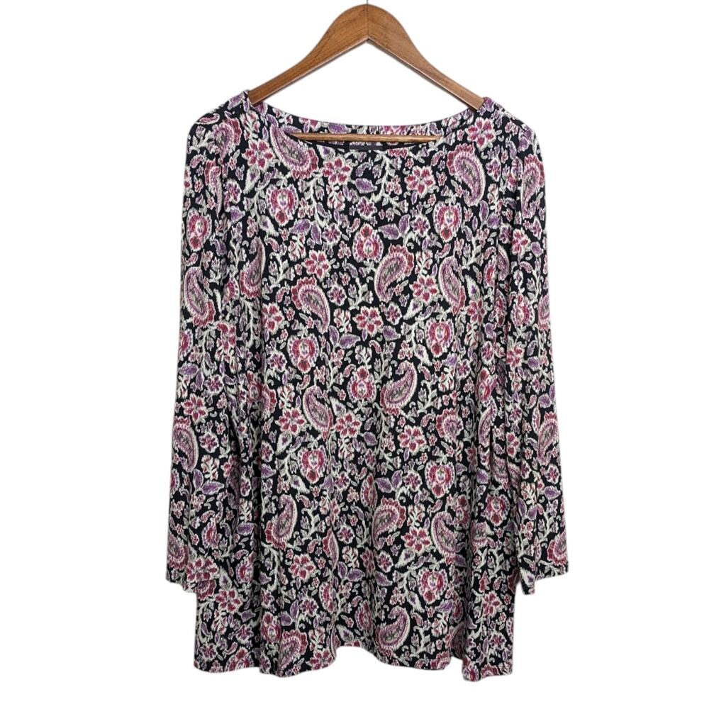 J. Jill Wearever Paisley Floral Tunic Top XL Petite Stretch Relaxed Travel